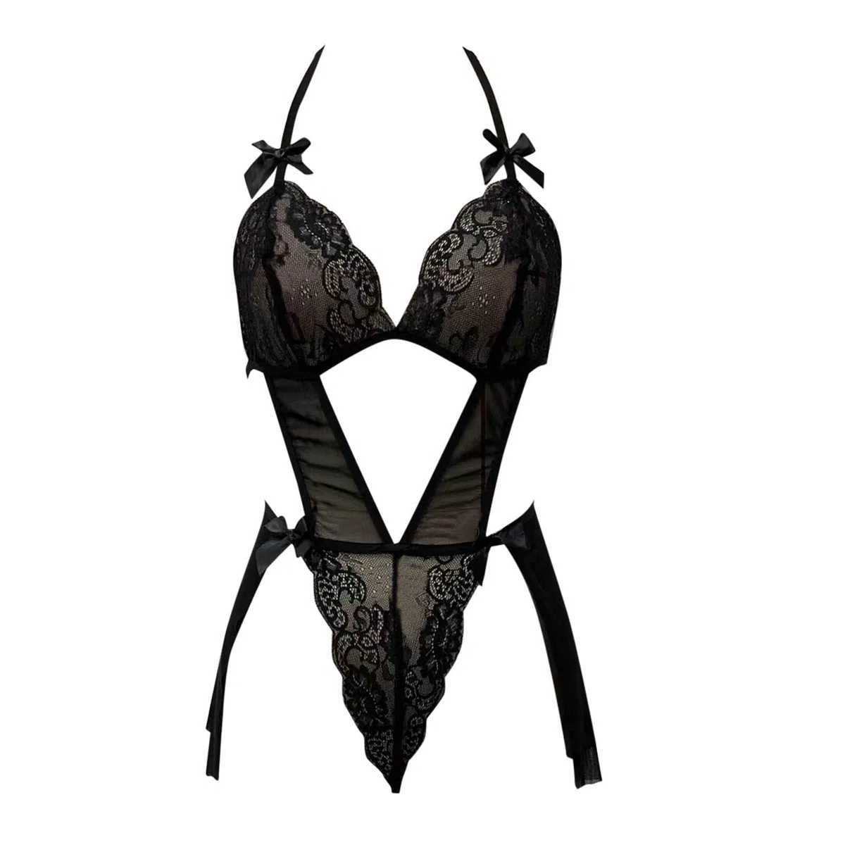 Costumes Dentelle sous-vêtements pour Femmes Évider Lingerie Sexy Col en V Halter (Couleur : A, Taille : XXL Code) (Code AS)